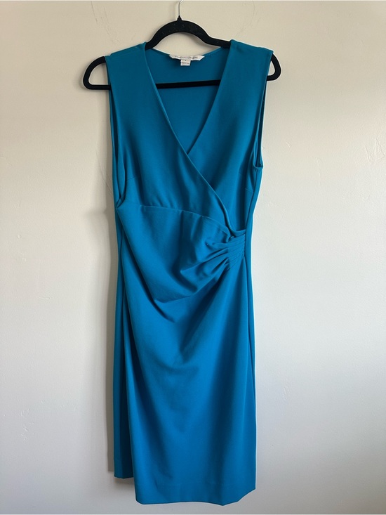 Diane Von Furstenberg Dresses & Skirts - Diane von Furstenberg Cerulean Blue Sleeveless Ruched Faux Wrap Dress Size 8